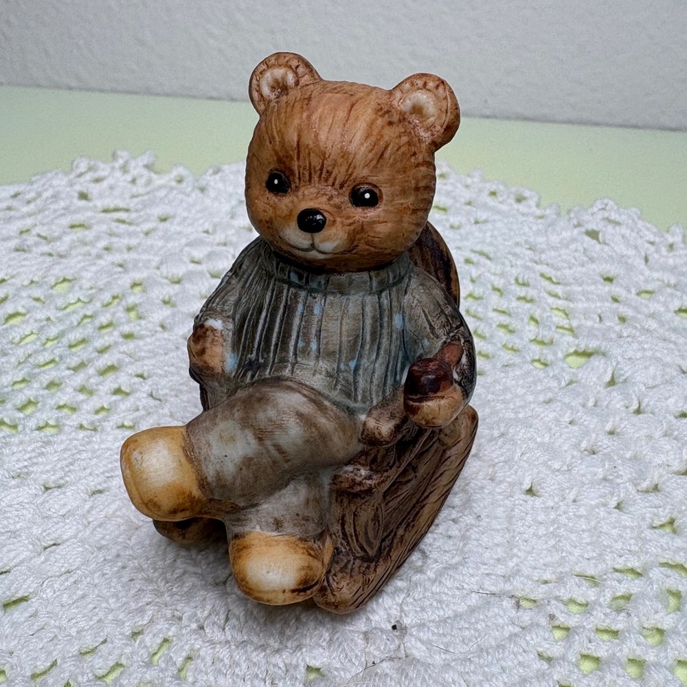 Vintage Homco Papa Bear in Rocking Chair Figurine Cottagecore Ceramic 1470